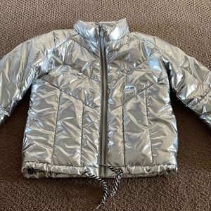 Central Park West Kid Girls Silver Puffer Jacket